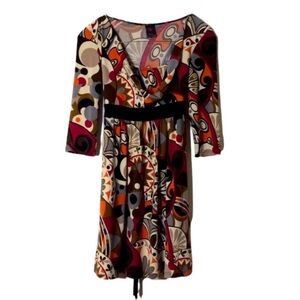 WRAPPER Brand Colorful ABSTRACT Print Tie Back Tunic Dress Size LARGE